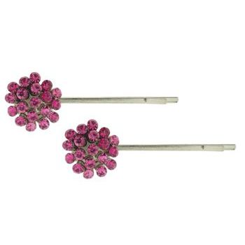 Karen Marie - Crystal Ball Bobby Pins - Rose - Silver (Set of 2)